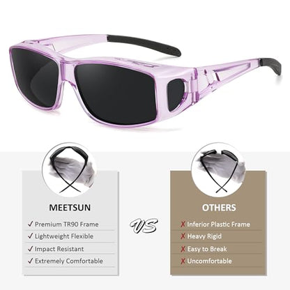 MEETSUN Fit Over Glasses Sunglasses for Men Women,Wrap Around Sunglasses Polarized UV400 Protection - color: (Z1)-clear Purple-gray Lens