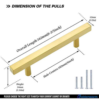 Goldenwarm 25 Pack Brushed Brass Cabinet Pulls Kitchen Cabinet Hardware - LS1212GD102 Brushed Brass Drawer Pulls 4 Inch Hole Spacing Drawer Handles - color: Gold, size: 4 Inch Hole Center