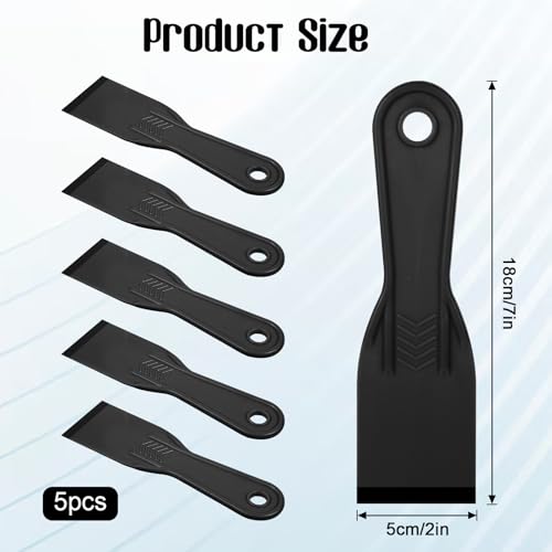 5 PCS Plastic Putty Knife, 2 Inch Flexible Plastic Paint Scraper Tool for Taping Drywall Wall Painting Putty Knives Set Spreader Spackle Tool for Spackling Patching Flexible Putty Knife, Black