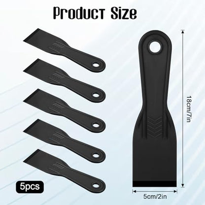 5 PCS Plastic Putty Knife, 2 Inch Flexible Plastic Paint Scraper Tool for Taping Drywall Wall Painting Putty Knives Set Spreader Spackle Tool for Spackling Patching Flexible Putty Knife, Black