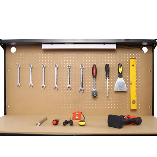 Majnesvon 47" Work Bench, 220 LBS Workbench with Drawers, Tool Bench with 10 Hanging Hooks & Peg Board, Work Benches for Garage (47 INCH) - size: 47 INCH