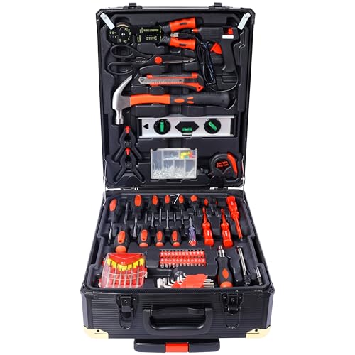 969pcs Home Repair Tool Set Kit, Toolbox Storage Case with 4 Drawers, General Household Tool Kit with Rolling Tool Box, Tool Set Kit for Maintenance, Garden, Homeowner, Handyman -Black
