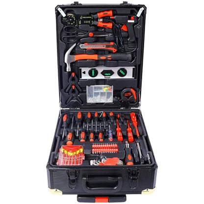 969pcs Home Repair Tool Set Kit, Toolbox Storage Case with 4 Drawers, General Household Tool Kit with Rolling Tool Box, Tool Set Kit for Maintenance, Garden, Homeowner, Handyman -Black