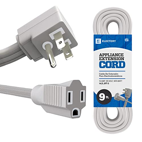 9 Ft Extension Cord 14/3 Heavy Duty Indoor Power Cable, ETL Listed, 3-Prong Grounded Plug, Gray, 1875 Watts 125V 15 Amps, Durable Flexible Cord for Major Appliances, Home & Office - size: 9 Ft