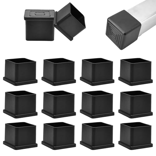 EASYEAH 2" (50mm) Square Chair Leg Floor Protectors, Black Rubber Chair Leg Caps, Non-Slip Patio Furniture Feet Cap, PVC Chair Feet Covers for Hardwood Floors, Tables & Patio Furniture, 12pcs - size: 2" x 2"