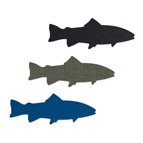 GEAR AID Tenacious Tape Repair Patches – Peel-and-Stick Nylon Gear Patches for Jackets, Tents, Sleeping Bags, Backpacks, and Outdoor Gear – Fix Rips, Tears, and Holes, 3 Patches, Fish - style: Fish Patches (3 Patches)