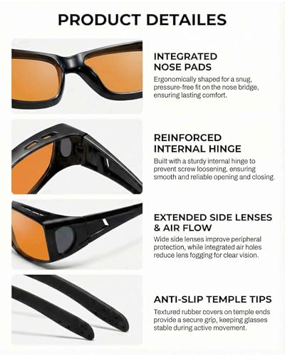 Blue Light Blocking Glasses Wear Over Prescription to Reduce Eye Strain, Lightweight Wraparound Design, Amber-Tint Lenses Block UV400 & 380-500nm Rays, Enhancing Gaming Focus, Better Sleep - color: A01 Black Frame / Orange Lens