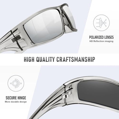 Polarized Sports Sunglasses for Men Women Unbreakable Frame Cycling Fishing Wrap Around Sunglasses UV400 Protection - color: 1-clear Gray Frame/Silver Mirror Lens
