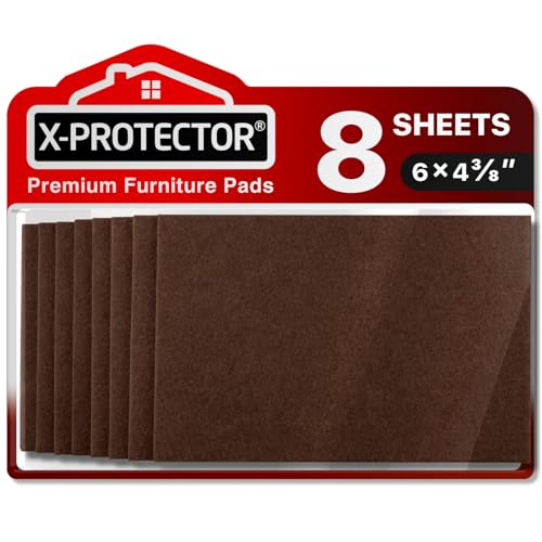 Felt Furniture Pads X-PROTECTOR 8 PCS - Premium 6” x 4 3/8” Heavy Duty Brown Felt Sheets! Cut Large Furniture Pads to The Size You Need - The Best Floor Protectors for Any Hard Floor! - color: Brown, size: 6” x 4 3/8”