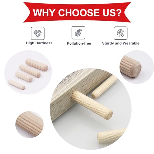smseace Wooden Dowel Pins with Tapered End with Bevel Angle Groove Wood Pegs - 9 Sizes 6/25inch 5/16inch 3/8inch(6mm, 8mm, 10mm) Used for Crafts, Furniture, Door, DIY - size: 200Pcs Twill Wood Pin - 9 Sizes