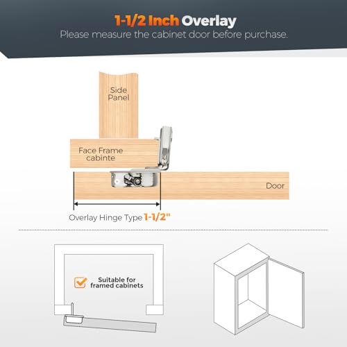 10 Pack (5 Pairs) 1-1/2" Overlay Soft Close Cabinet Hinges, Satin Nickel Stainless Steel Concealed Hinges with 3D Self-Closing for Face Frame Doors & Kitchens - size: 1-1/2 inch Overlay