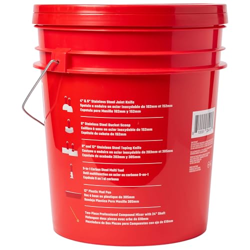 CRAFTSMAN Drywall Hand Tool Kit w/Bucket | 4 & 6-Inch Joint Knives, 8 & 12-Inch Taping Knives, 9-in-1 Multi Tool, Bucket Scoop, Mixer, Mud Pans | Taping, Finishing, Drywall Repairs