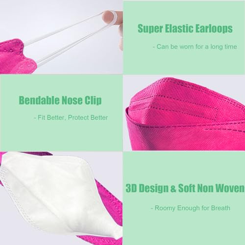 akgk KN95 Face Masks 50 Pack, 5-Ply Disposable Hot Pink Face Mask Against PM 2.5 Smoke and Dust - color: Z-50 Pack-hot Pink