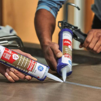 GE Advanced Silicone Caulk for Kitchen & Bathroom, White, 10 fl oz Cartridge, 1 Pack - 100% Waterproof Silicone Sealant, 5X Stronger Adhesion, Shrink & Crack Proof - color: White, size: Pack of 1