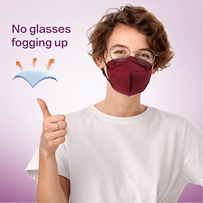 Miuphro KN95 Face Mask, 5-Layer Design Cup Dust Safety KN95 Masks 25 Pack, Red - color: Red