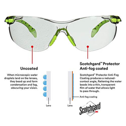 3M Safety Glasses, Solus 1000, S1207SGAF, ANSI Z87, Scotchgard Anti-Fog Lens, Green/Black Frame, Indoor/Outdoor Gray Lens, Padded Temple, Soft Nosebridge, UV Protection, Premium Eye Protection - size: Single, style: Gray I/O Lens, Green/Black Frame