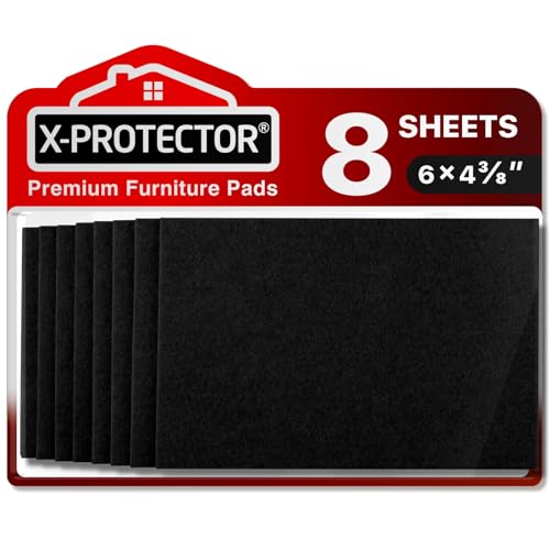 Felt Furniture Pads X-PROTECTOR 8 PCS - Premium 6” x 4 3/8” Heavy Duty Black Felt Sheets! Cut Large Furniture Pads to The Size You Need - The Best Felt Floor Protectors for Any Hard Floor! - color: Black, size: 6” x 4 3/8”