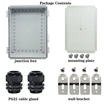 Zulkit Junction Box IP67 Waterproof Electrical Box Hinged Clear Cover Stainless Steel Latch Plastic Enclosure for Project w Mounting Plate Wall Bracket and 2 Cable Gland 13.8"x9.8"x5.9"/350x250x150mm - color: Clear Cover, size: 13.8"x9.8"x5.9"