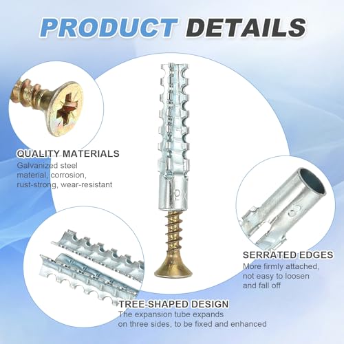 PATIKIL 30 Pcs Drywall Hollow Wall Anchors with Screws 0.16 x 1.38, Steel Dry Wall Anchors Kit for Wooden Concrete Plaster Hinge Hole Repair, Silver (5 x 30mm) - size: 5 x 30mm