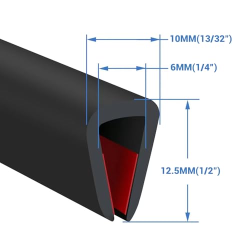 Rubber Edge Trim, Self-Adhesive U Channel Edge Trim, U Shaped Edge Protector for Glass, Mirror, Plywood, EPDM Material, Slot Width 1/4"(6.4mm), Length 10 Ft, Black - size: Fit 1/4"- L10'