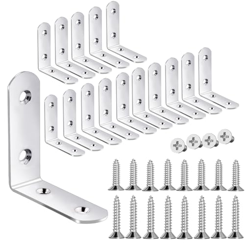 18-Pack L Shape Corner Brackets, Stainless Steel Metal Angle Braces for Wood Furniture, Heavy Duty Black 2 inch Shelf Bracket with Long Screws for Household Project (L Shape Silver) - style: 2inch L Shape Silver 18pcs