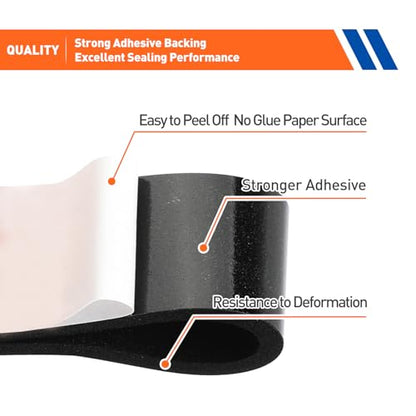 MAGZO Weather Stripping Door Seal, 2 Inch Wide X 3/8 Inch Thick Adhesive Foam Tape Soundproof Weatherstripping for Windows, 1 Roll Total 6.5FT Black - size: 2in * 3/8in * 6.5FT