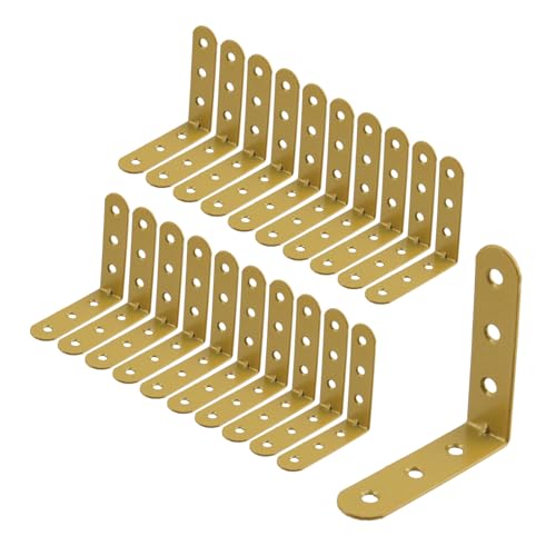 Wealrit 20 PCS L Shape Bracket Corner Braces Gold Right Angle Brackets, Wood Furniture Fastener with Screws for Cabinet Chair Drawer Length- 2.63" - size: 2.63"