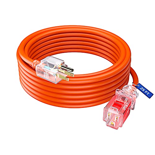 Maximm 50 Ft Orange Extension Cord, Heavy Duty 3-Prong Outdoor Power Cable, Lighted with Lock, ETL Listed for Contractors - color: Orange, size: 50 Feet