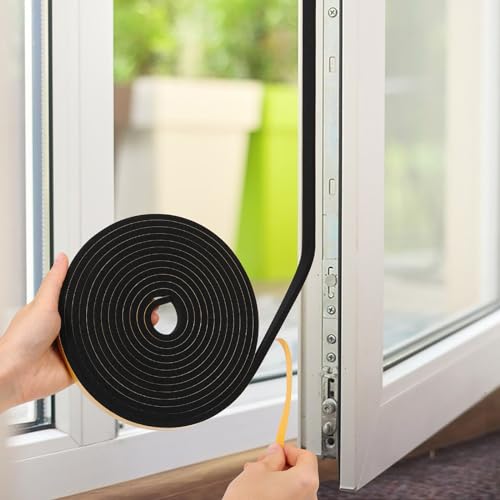 26Feet Weather Stripping Seal (1 Inch X 1/8 Inch) for Door Window, High Density Foam Tape, Soundproofing, Insulation Strip, Door Sealers for Door Frame- Black - size: 1 Inch X 1/8 Inch X 26Feet