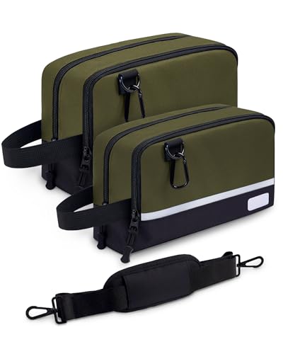2 Pack Small Tool Bags Zipper Pouch for Organizing, with Adjustable Shoulder Strap & Carabiner, Utility Small Tool Pouch with Multi Pocket Compartments and Label Area (12" & 10") - color: Green 2 Pack