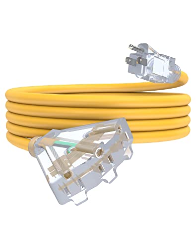 15Ft 12/3 Outdoor Extension Cord with 3-Outlets, Heavy Duty 12 Guage 3 Prong Extension Cord Waterproof with Lighted end, 15A 12AWG 1875W SJTW, ETL Listed - Great for Garage, Garden and Home, Yellow - color: Yellow, size: 15FT