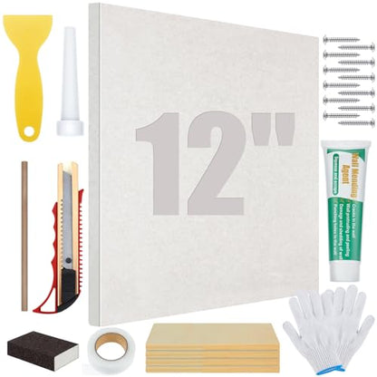 22 Pcs Drywall Repair Kit with 12x12x1/2 Drywall Repair Panel, Sheetrock Hole Patch Kit with Wall Patching Paste, Sanding Block, Putty Knives, to Fill Large Holes for Home Wall Surface Ceiling - size: 12 x12 x1/2 Inch