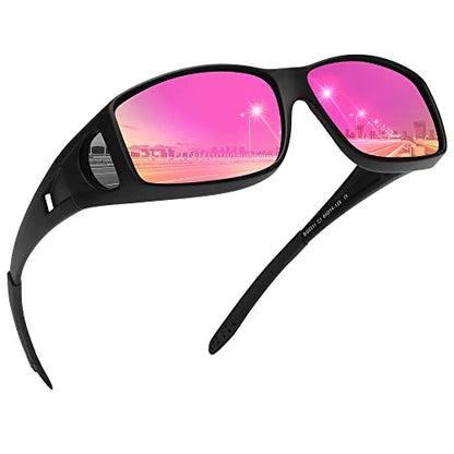 MEETSUN Fit Over Glasses Sunglasses for Men Women,Wrap Around Sunglasses Polarized UV400 Protection - color: (Z1)matte Black Frame-purple Mirror Lens