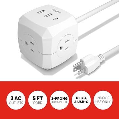 Staples TECH 3‑Outlet Extension Cord – 5 ft. 14‑AWG Indoor Power Cable for Home, Office & Workspace, White