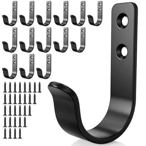 15-Pack Black Metal Wall Hooks, Heavy Duty Coat Hooks Wall Mounted for Hanging, Screw in Hooks for Towel, Clothing, Robe, Single Hooks for Organization in Bathroom, Entryway, Garage - color: 15PCS+Black