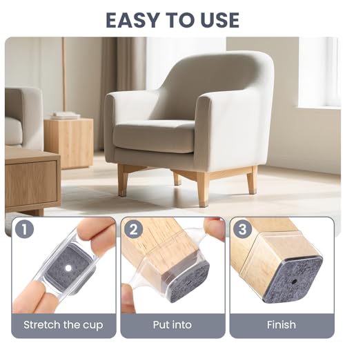 16 Pcs Chair Leg Floor Protectors Square for Hardwood Floors - Silicone Felt Furniture Pads - Chair Leg Caps - Clear Rubber Chair Sliders - L(Fit:1"-1.5") - size: Square-large
