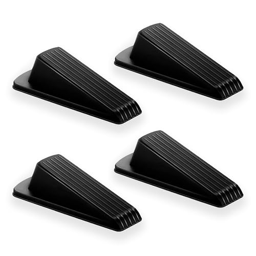 Door Stoppers for Bottom of Door – Rubber Door Stopper Wedge – Pack of 4 – Door Stop – Door Stoppers – Doorstop – Door Wedge – Doorstops for Inside Door – Ideal for Homes, Schools, Offices, Workshops - color: Black Rubber Wedge