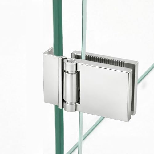 FHC L-Mount Universal Hinge, Aluminum Material, Polished Chrome Finish, for 1/4" Tempered Glass, Free-Swinging Single-Acting, Square Design Shower Door Hinge - color: Polished Chrome