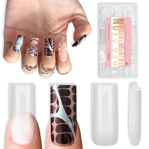 NOVO OVO Sharp Square Medium Nail Tips Press on, Natural (Not Sculpted) No C Curve Soft Gel Double Matte Clear Fake Nail Extension,Full Cover False Nails for Salon DIY Manicure x 15 Sizes 450 pcs - color: Medium Sharp Square Clear Nail Tips 450