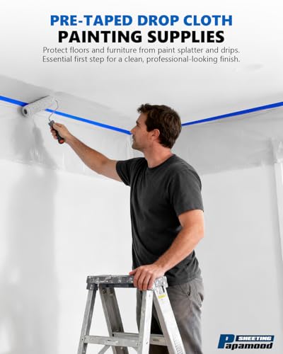 Pre-Taped Masking Film for Painting(2 Rolls) - 22" x 66'Painters Plastic Sheeting with Tape and Drape, Painters Drop Cloth for Automotive & Home, Cover for Walls/Floors/Windows/Cars Protection - size: 2 Rolls of 22" x 66'