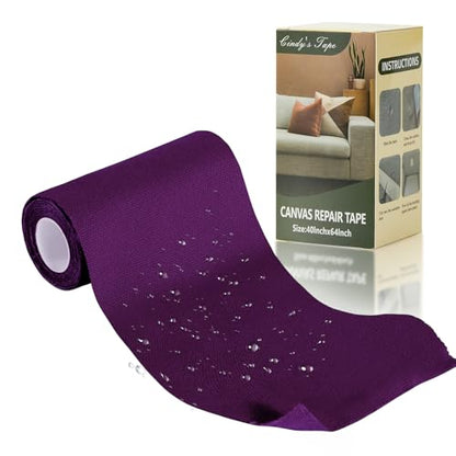 Linen Canvas Repair Tape, 4×63 Inches Purple Waterproof Self-Adhesive Patch for Outdoor Gear, Durable Fabric Tape for Boat Covers,Couch,Tents, Sofas, Sun Shades, Awnings, and Lounge Chairs - color: Purple