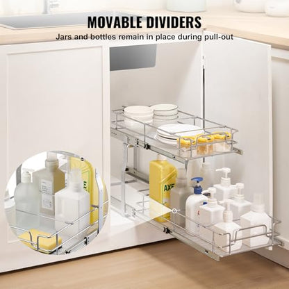 VEVOR Pull Out Cabinet Organizer, 12"W x 21"Dx15.2"H Heavy Duty Slide Out Pantry Shelves, Chrome-Plated Steel Roll Out Drawers for Home,13.5"Wx22"Dx19"H Inside Kitchen Cabinet, Bathroom, Under Sink - size: 12"W x 21"Dx15.2"H