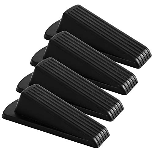 Rubber Door Stoppers - Door Stop Wedge, Large Heavy Duty Flexible Door Holder - Black 4 Pack - Non Marking Anti Slip Jammer - color: Black