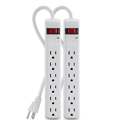 Belkin Power Strip Surge Protector - 6 AC Multiple Outlets, 2 ft Long Heavy Duty Metal Extension Cord for Home, Office, Travel, Computer Desktop & Phone Charging Brick - 200 Joules, White (2 Pack) - style: 2 ft - 2 Pack