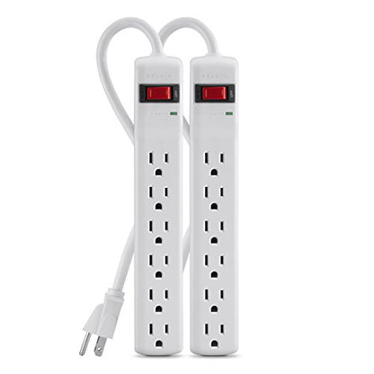 Belkin Power Strip Surge Protector - 6 AC Multiple Outlets, 2 ft Long Heavy Duty Metal Extension Cord for Home, Office, Travel, Computer Desktop & Phone Charging Brick - 200 Joules, White (2 Pack) - style: 2 ft - 2 Pack