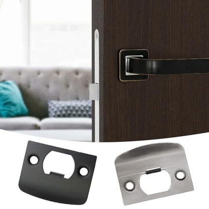 EATAKWARD 12 PCS Door Strike Plate, Black Deadbolt Strike Plate with Srews, Stainless Steel Deadbolt Covers Door Reinforcement Kit - style: Right angle