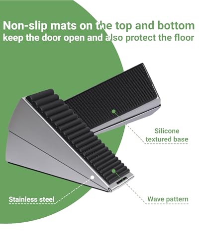 Large Door Stopper - Metal Door Wedge, Tall Door Stopper, Spring Rubber for Extra Strong Grip (Silver, 1 Pack)