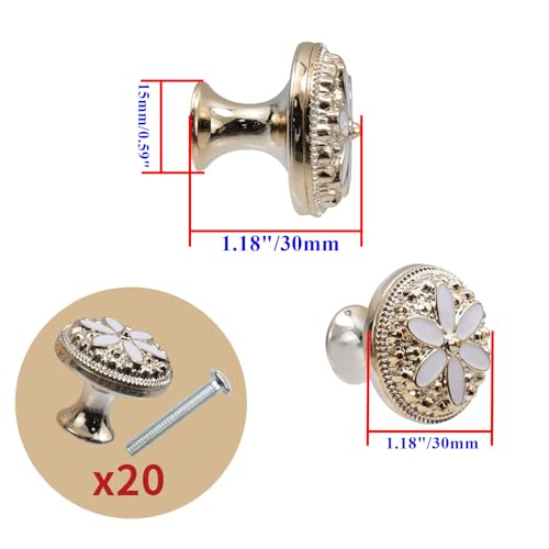 Bitray Pull Handle Flower Shape Cabinet Drawer Door Knob with Screws, Pack of 20 - color: white flower