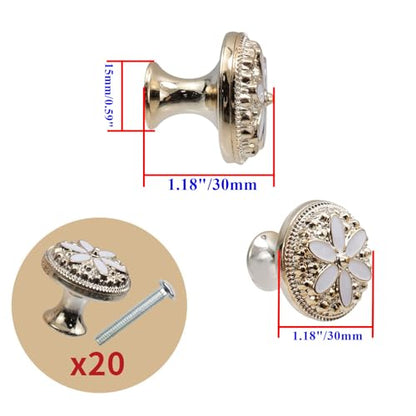 Bitray Pull Handle Flower Shape Cabinet Drawer Door Knob with Screws, Pack of 20 - color: white flower