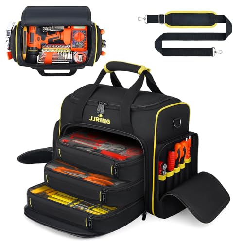 JJRING 2.0 Gen Tool Bag With 3 Removable Cases, Double Layers&Large Capacity Tool Tote, Multi-Pocket Organizer For Tools and Crafts, Durable And Water-Resistant(Yellow)